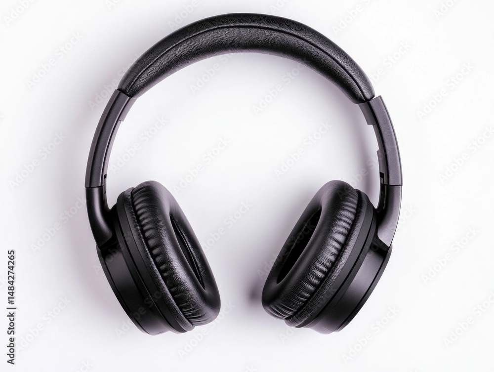 studio photograph of a pair of sleek black matte over ear headphones isolated against a pristine white background The headphones showcase a minimalist modern design with a premium studio photograph of a pair of sleek black matte over ear headphones isolated against a pristine white background The headphones showcase a minimalist modern design with a premium