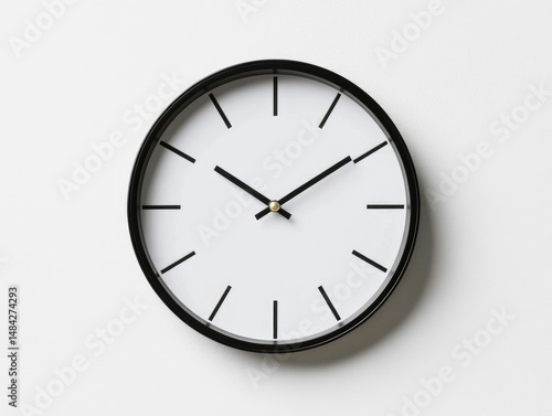 Wallpaper Mural A clear and simple photograph showcasing a minimalist wall clock design  The clock has a white face with clean black hands framed in a sleek black circular design Torontodigital.ca