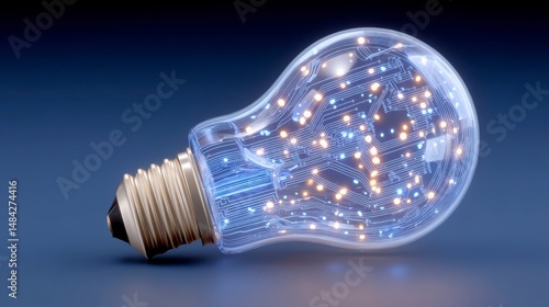 Obraz na płótnie Futuristic Light Bulb Innovation Technology AI Circuit Board Energy Idea Concept w salonie
