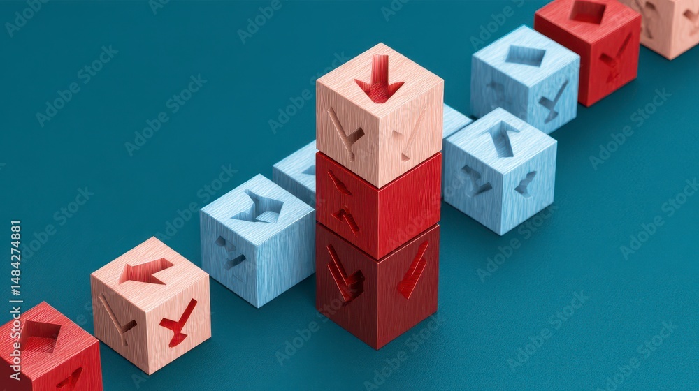 Market Trend Analysis Up Down Arrows Stock Market Cubes Recession Economy