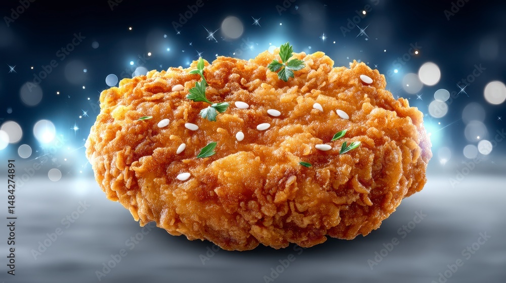 Crispy Fried Chicken Sesame Seeds Parsley Food Photography Delicious