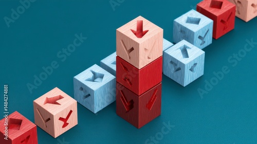 Obraz na płótnie Market Trend Analysis Up Down Arrows Stock Market Cubes Recession Economy w salonie