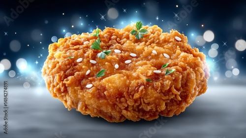 Obraz na płótnie Crispy Fried Chicken Sesame Seeds Parsley Food Photography Delicious w salonie