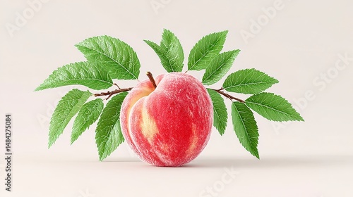 Obraz na płótnie Juicy Peach with Leaves Fresh Fruit Summer Nature Food Photography w salonie