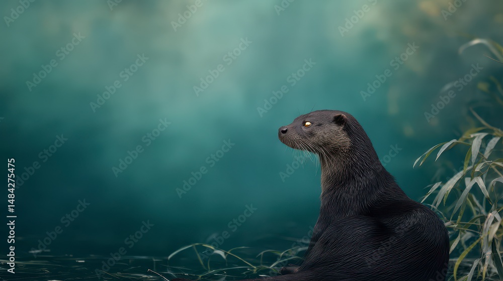Majestic Otter in Teal Habitat Wildlife Conservation Image
