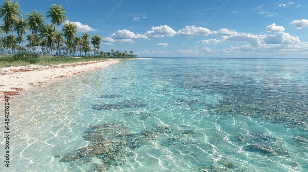 Tropical Beach Paradise Idyllic Island Palm Trees Turquoise Water White Sand