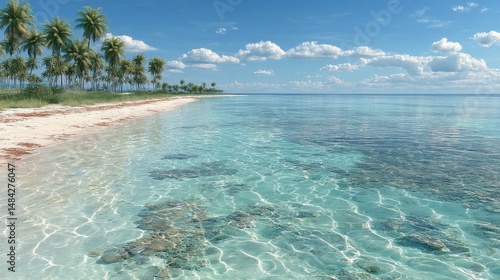 Obraz na płótnie Tropical Beach Paradise Idyllic Island Palm Trees Turquoise Water White Sand w salonie