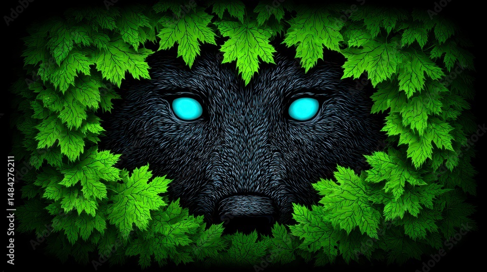 Mystical Fox in Lush Greenery Artistic Nature Illustration