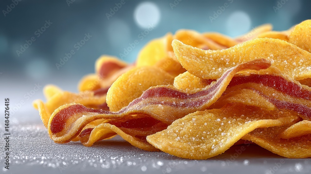 Crispy Fried Bacon Strips Golden Brown Closeup Food Photography