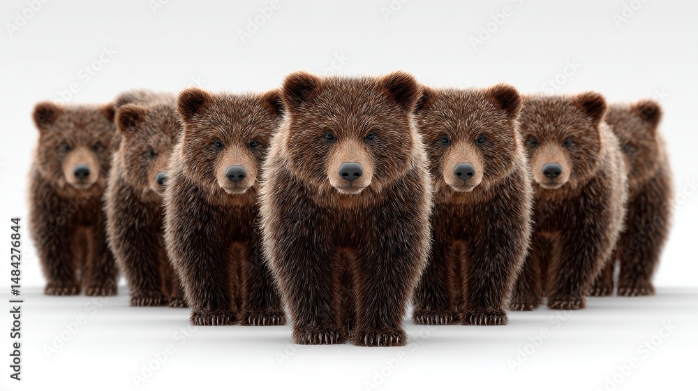 Brown Bear Family Wildlife Group Cute Cub Nature Animal Photography White Background