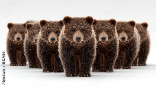 Obraz na płótnie Brown Bear Family Wildlife Group Cute Cub Nature Animal Photography White Background w salonie