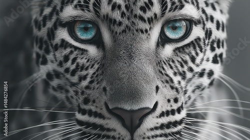 Obraz na płótnie Majestic Snow Leopard Closeup Wild Cat Portrait Blue Eyes Animal Print Wildlife Photog w salonie