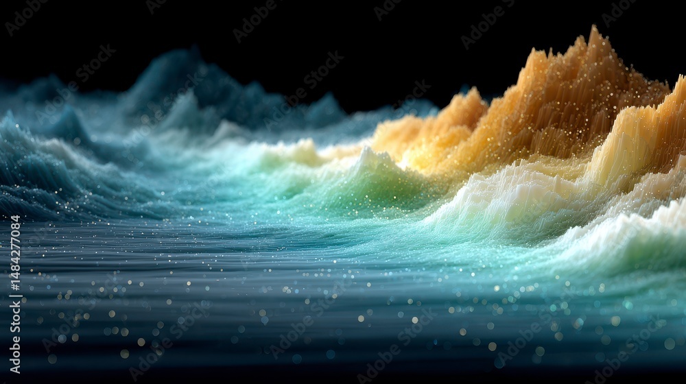 Abstract 3D Wave Background Iridescent Hues Futuristic Design Digital Art
