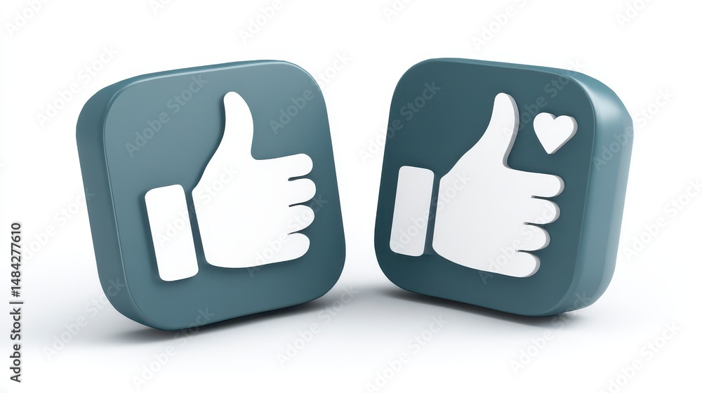 3D Thumbs Up Heart Icons Social Media Feedback Reaction Buttons
