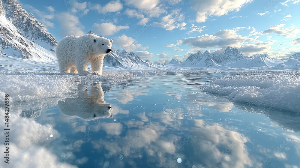 Majestic Polar Bear in Arctic Landscape Winter Wonderland Ice Snow Mountains