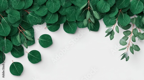 Green Eucalyptus Leaves Border  White Background  Floral Banner  Minimalist Design  Flat L