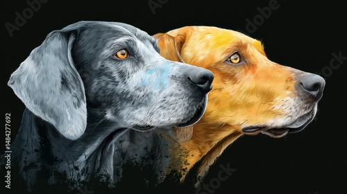 Obraz na płótnie Majestic Dog Portraits Bluetick Coonhound and Yellow Labrador w salonie