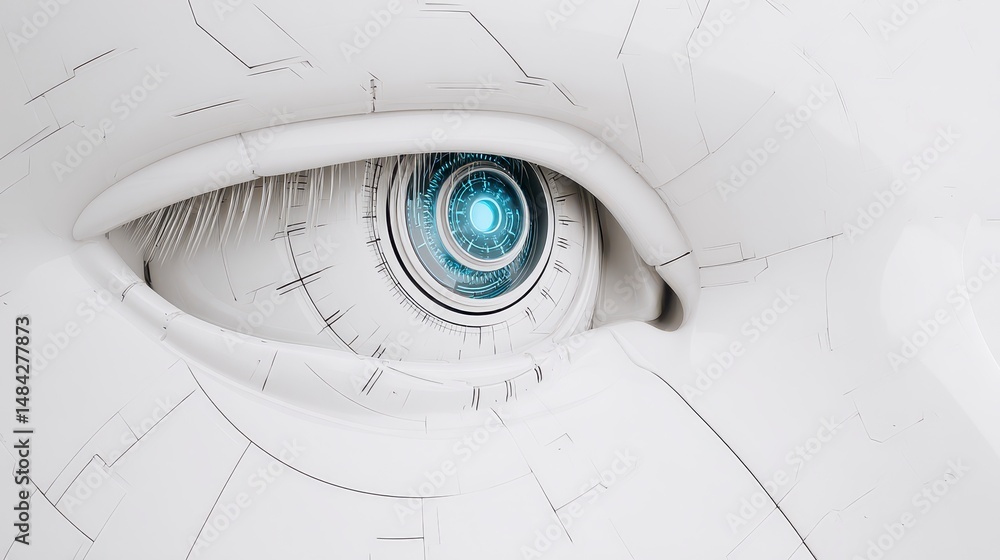 Futuristic Robot Eye AI Cyborg Technology Close up Artificial Intelligence