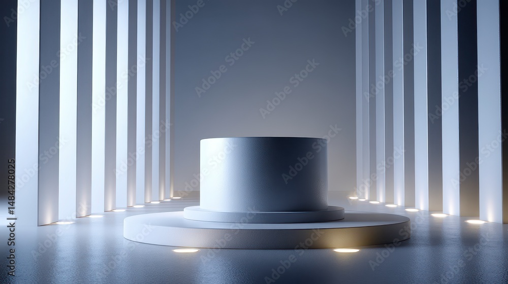 Minimalist White Product Display Platform Cylindrical Stand Modern Studio Clean Backgro