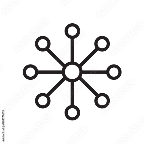 Circular network node radiates from central point with connecting lines on transparent background