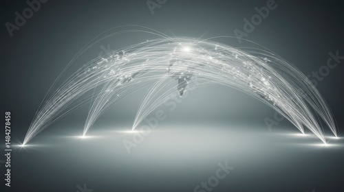 Global Network Connections  Illuminated World Map  Digital Trade Routes  Abstract Backgrou