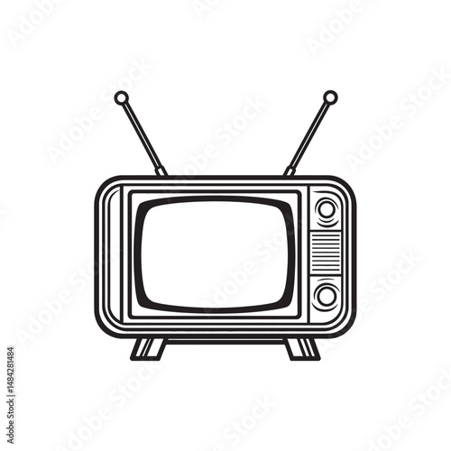 Classic retro television outline shows antenna, speakers, and screen with transparent background