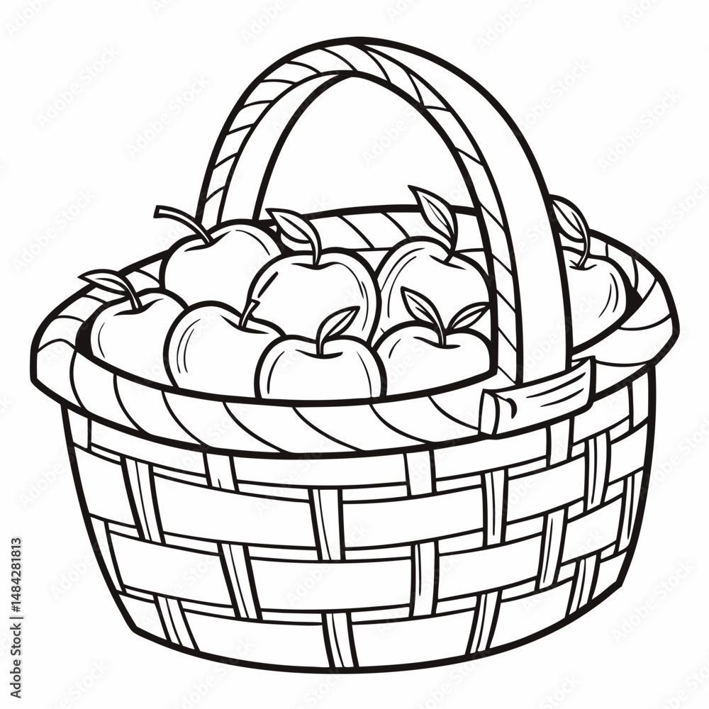 Fototapeta premium Basket of apples, thanksgiving outline coloring page