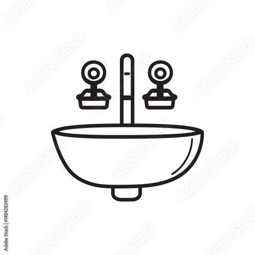 Clean illustration of a bathroom sink with faucet and tap, transparent background