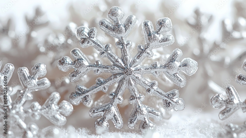 Fototapeta premium Close-up of intricate silver snowflakes
