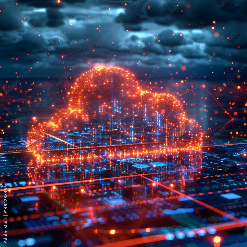 Fototapeta premium Cloud Computing Network Data Center Server Abstract Illustration