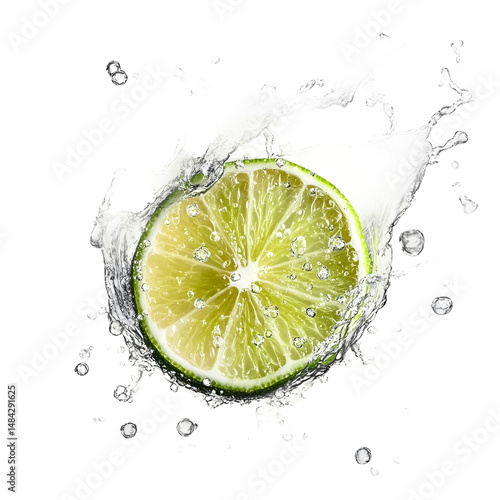 Lime Slice in Sparkling Water – Refreshing Citrus Concept Isolated on Transparent Background