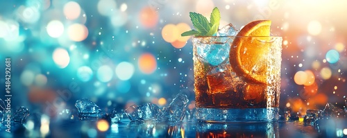 Refreshing cocktail garnished with mint and orange