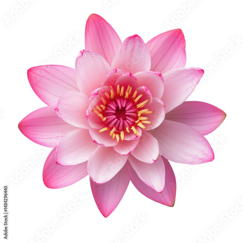 beautiful pink lotus flower with delicate petals and vibrant center, symbolizing purity and tranquility, isolated on transparent background