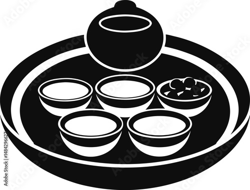 Food Vector Silhouettes: Biryani, Kebab, Tea, and sweets (vector, silhouette, minimal, etc.).
