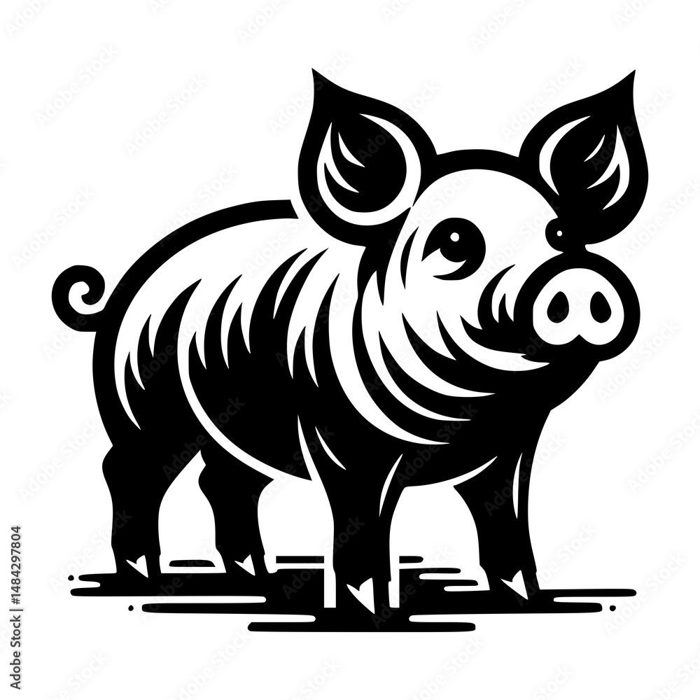 Fototapeta premium A charming pig illustration in black and white