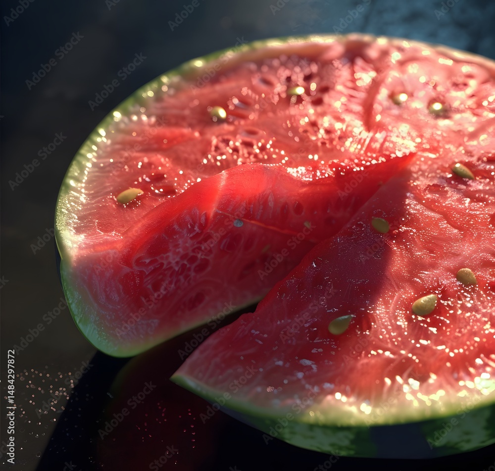 Freshly Cut Watermelon Slices Arranged on a Dark Background, Ready to Eat Freshly Cut Watermelon Slices Arranged on a Dark Background, Ready to Eat