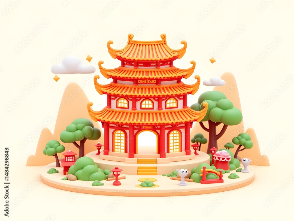 Chinese style ancient building building traditional national style ancient building national tide illustration background Chinese style ancient building building traditional national style ancient building national tide illustration background