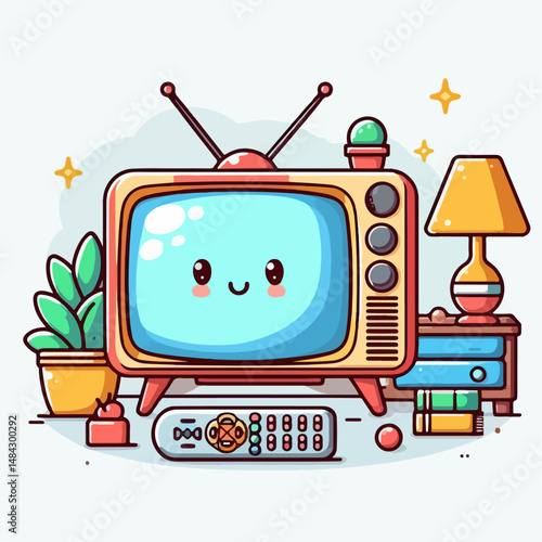 white background tv cartoon vector illustration