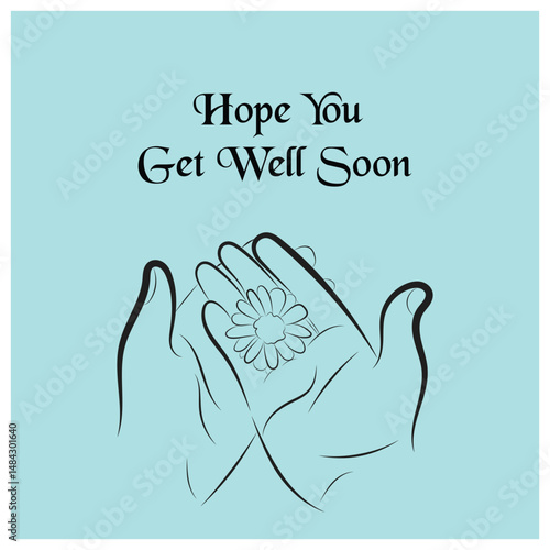 Two Hands Holding Daisy - Get Well Soon Minimalist Line Art