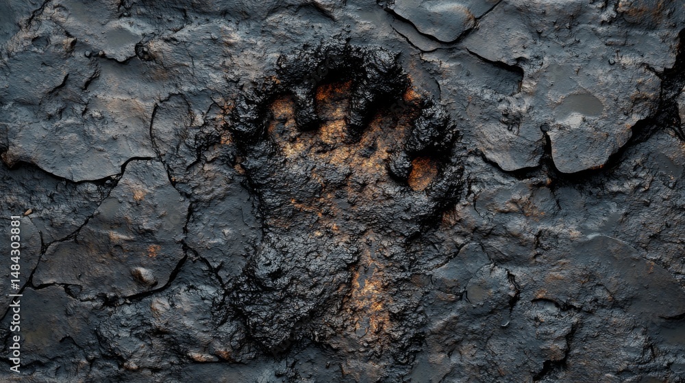 Obraz premium Dark, solidified mud reveals a handprint.