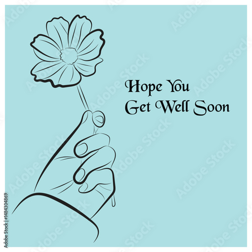 Get Well Soon Greeting Card with Hand Holding a Flower