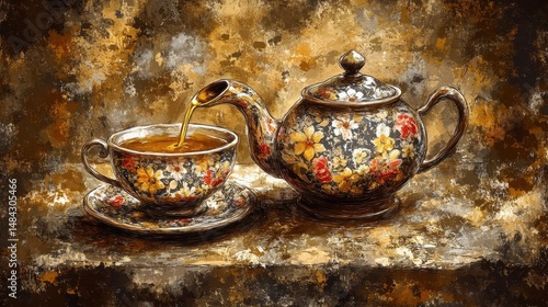 Artistic floral painted teapot set with teacup creative vintage 