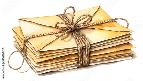 Stack of Envelopes Tied with String on Black