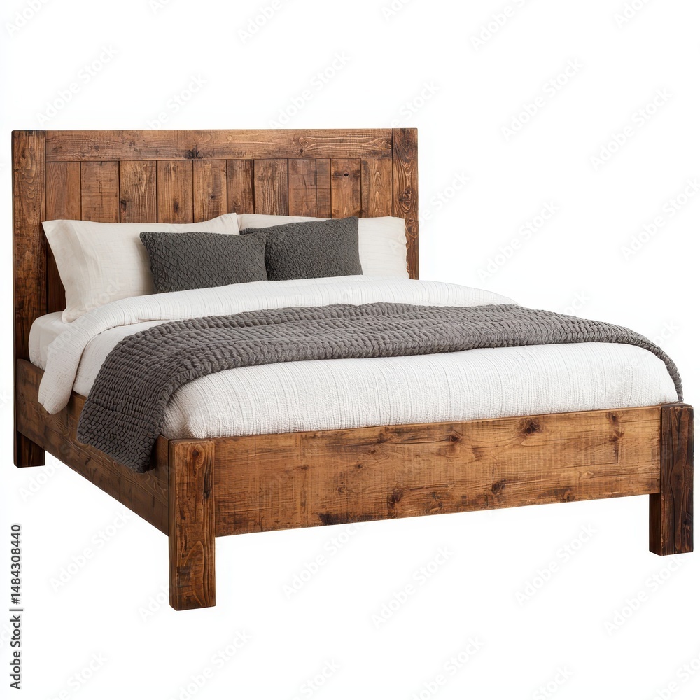 custom made wallpaper toronto digitalRustic wooden bed design with cozy bedding in neutral tones