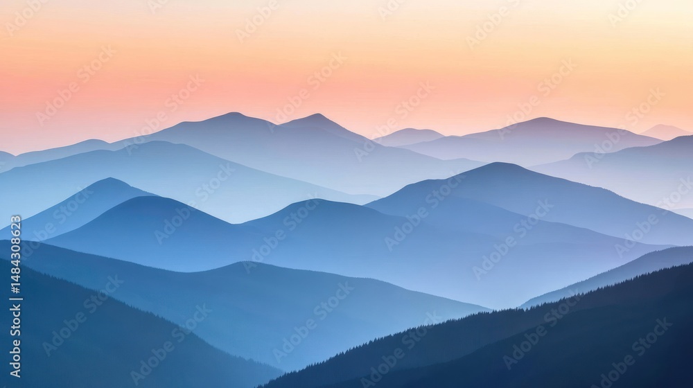 Fototapeta premium Misty mountain ranges at dawn