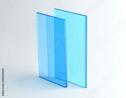 Two Blue Acrylic Sheets, Translucent, Rectangular, Glasslike, Modern, Clear, Bright, Polished, Stand