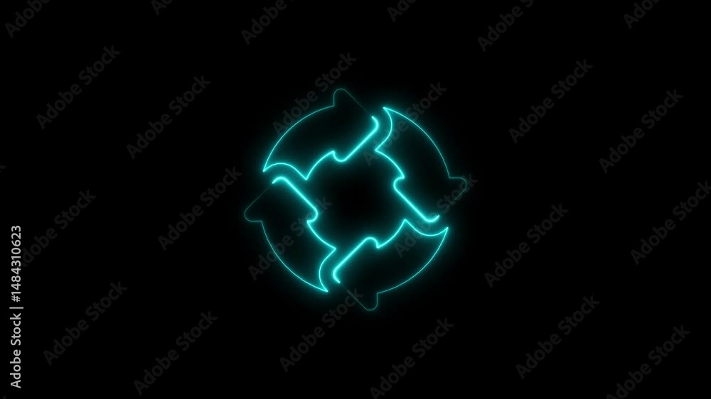 Glowing neon arrow symbol animation looping on a black background visualization Glowing neon arrow symbol animation looping on a black background visualization