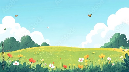 Springtime meadow landscape illustration