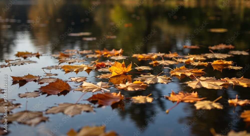 Autumn Leaves Floating on Calm Water Autumn Leaves Floating on Calm Water