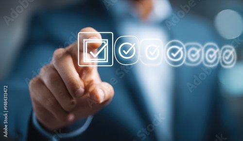 Terms of use business concept. Businessman Sign Terms of use and reading  terms and conditions of website or service before clicking button accept or decline, online banking check budget planning.